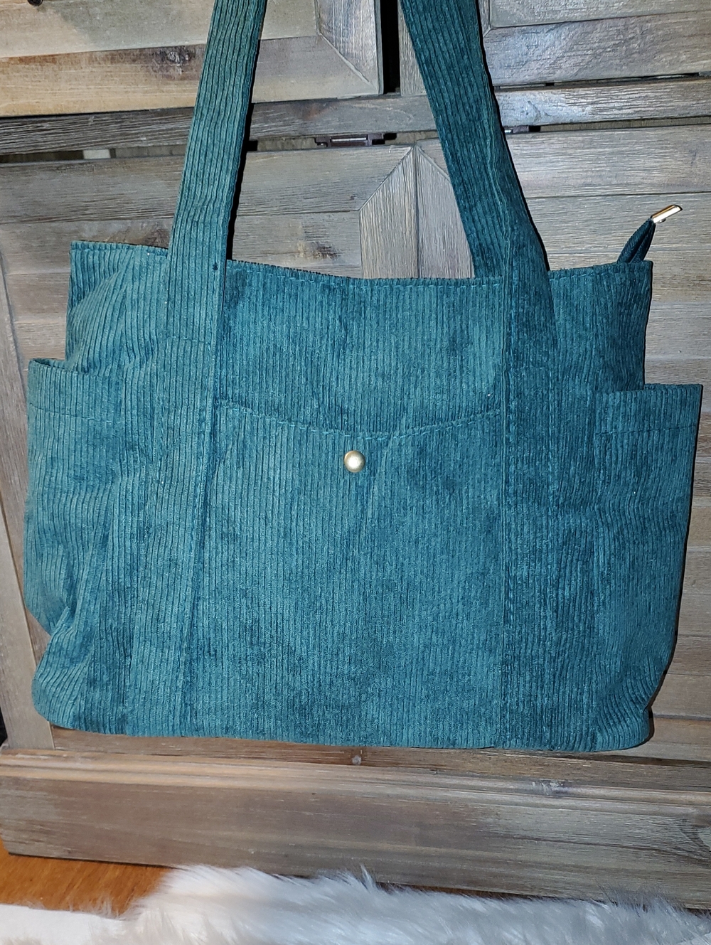 Dark Green Corduroy Tote Bag